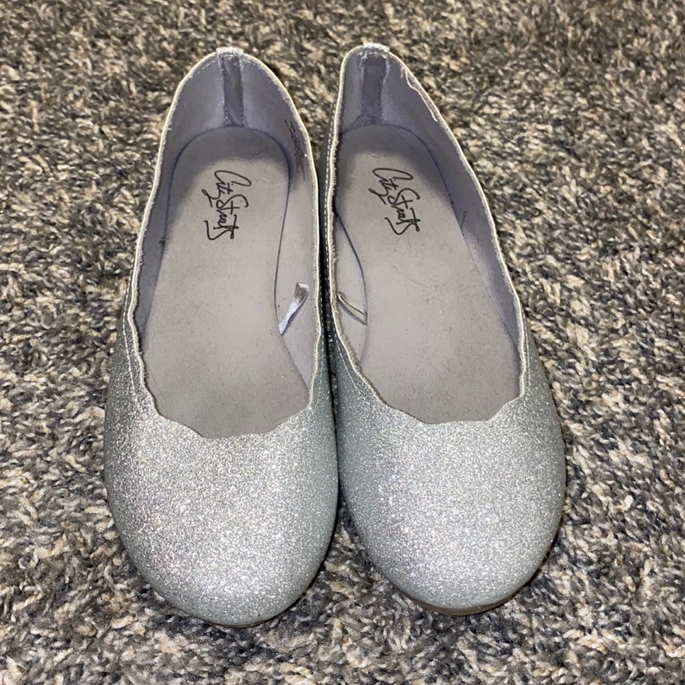 City streets silver glitter flats